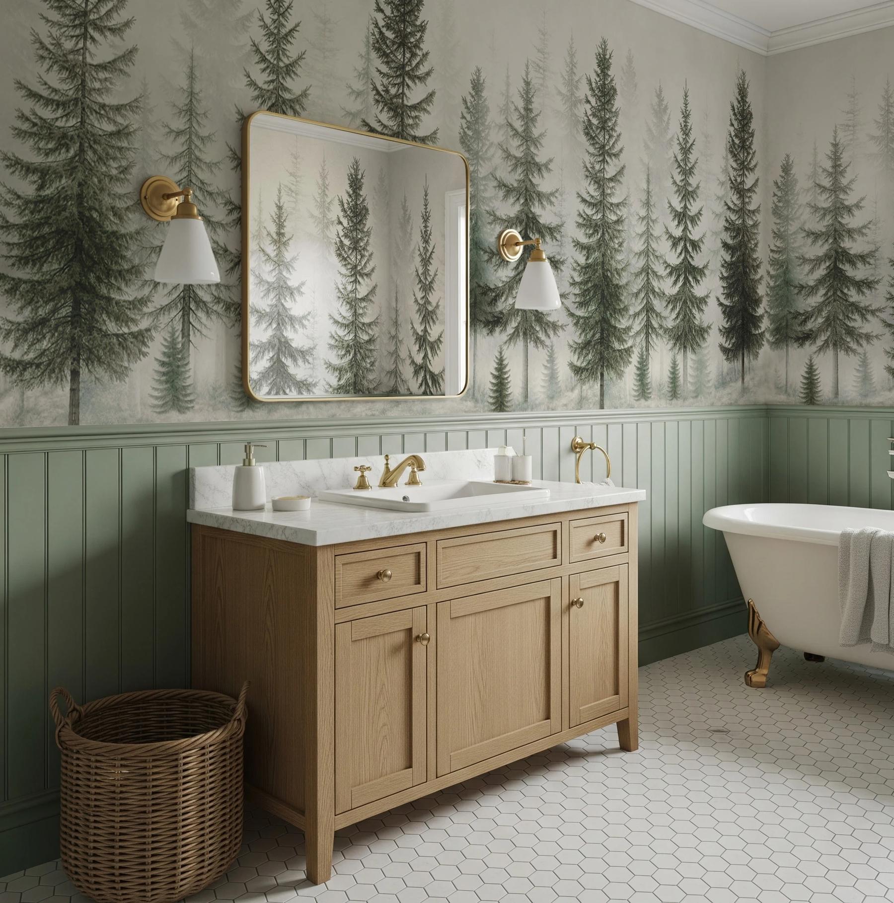 Misty Pine Forest Nature Landscape Wallpaper Mural