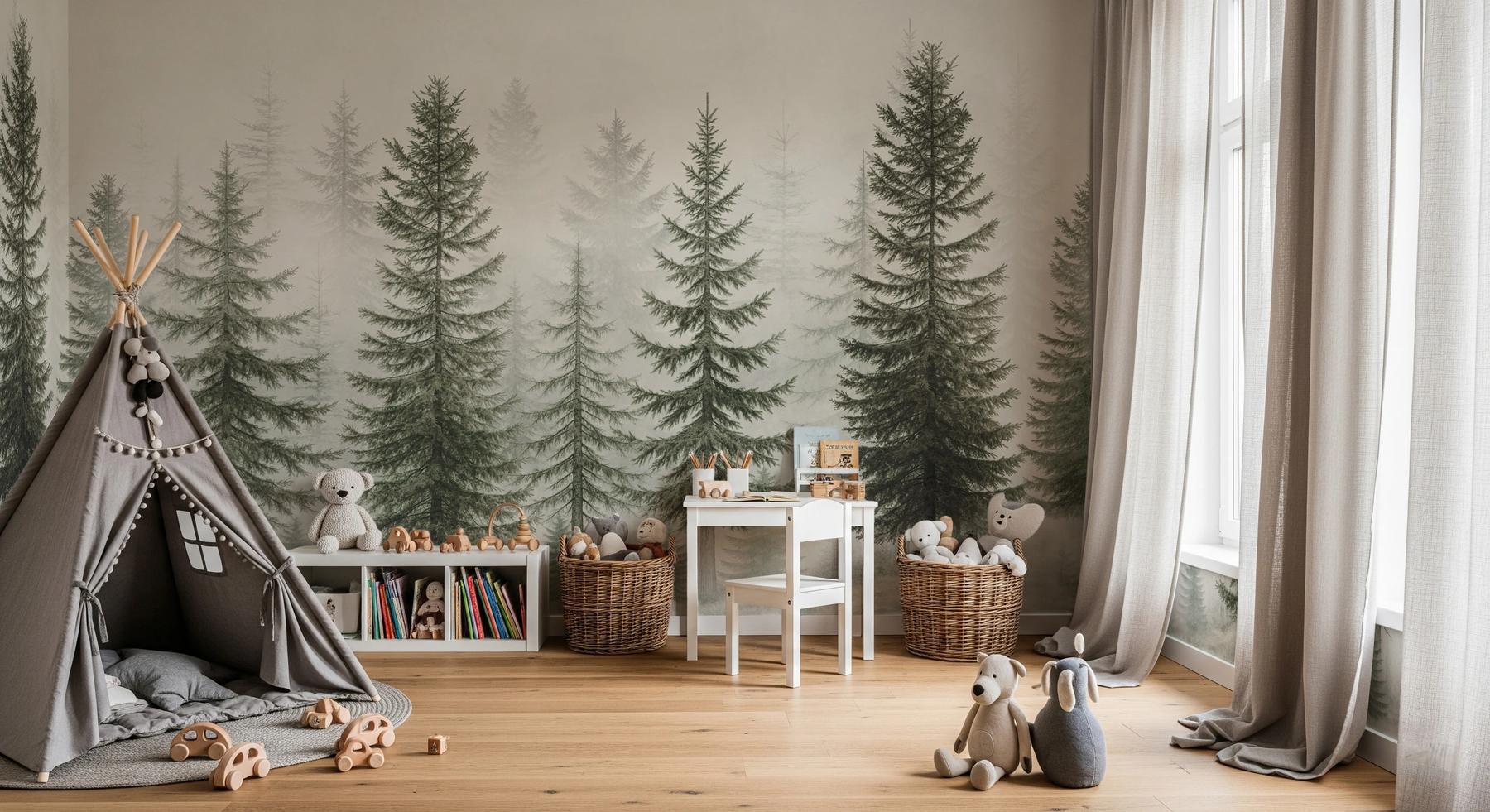 Misty Pine Forest Nature Landscape Wallpaper Mural