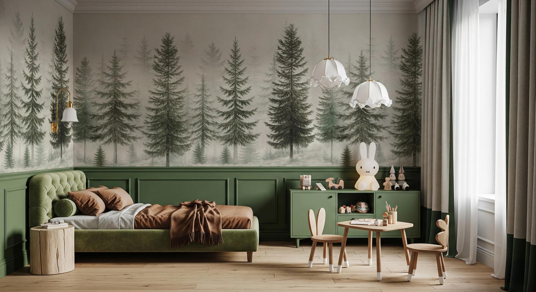 Misty Pine Forest Nature Landscape Wallpaper Mural