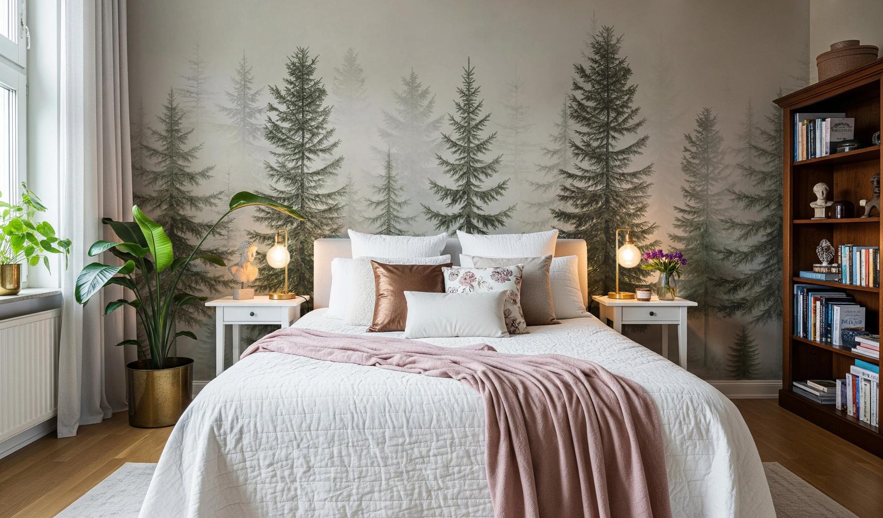 Misty Pine Forest Nature Landscape Wallpaper Mural