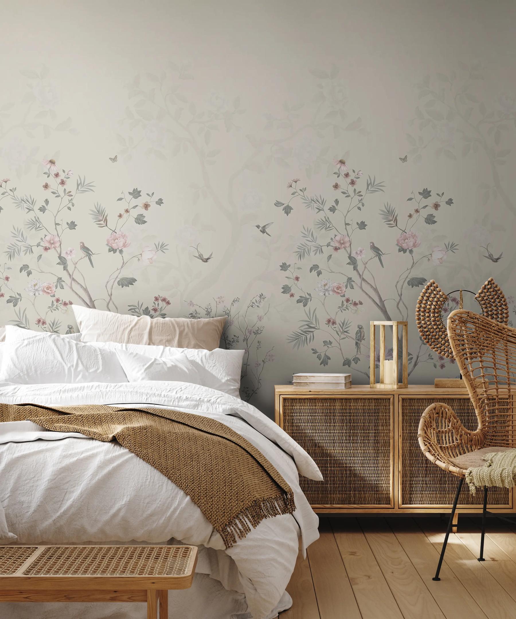 Soft Chinoiserie Floral Garden Wallpaper Mural