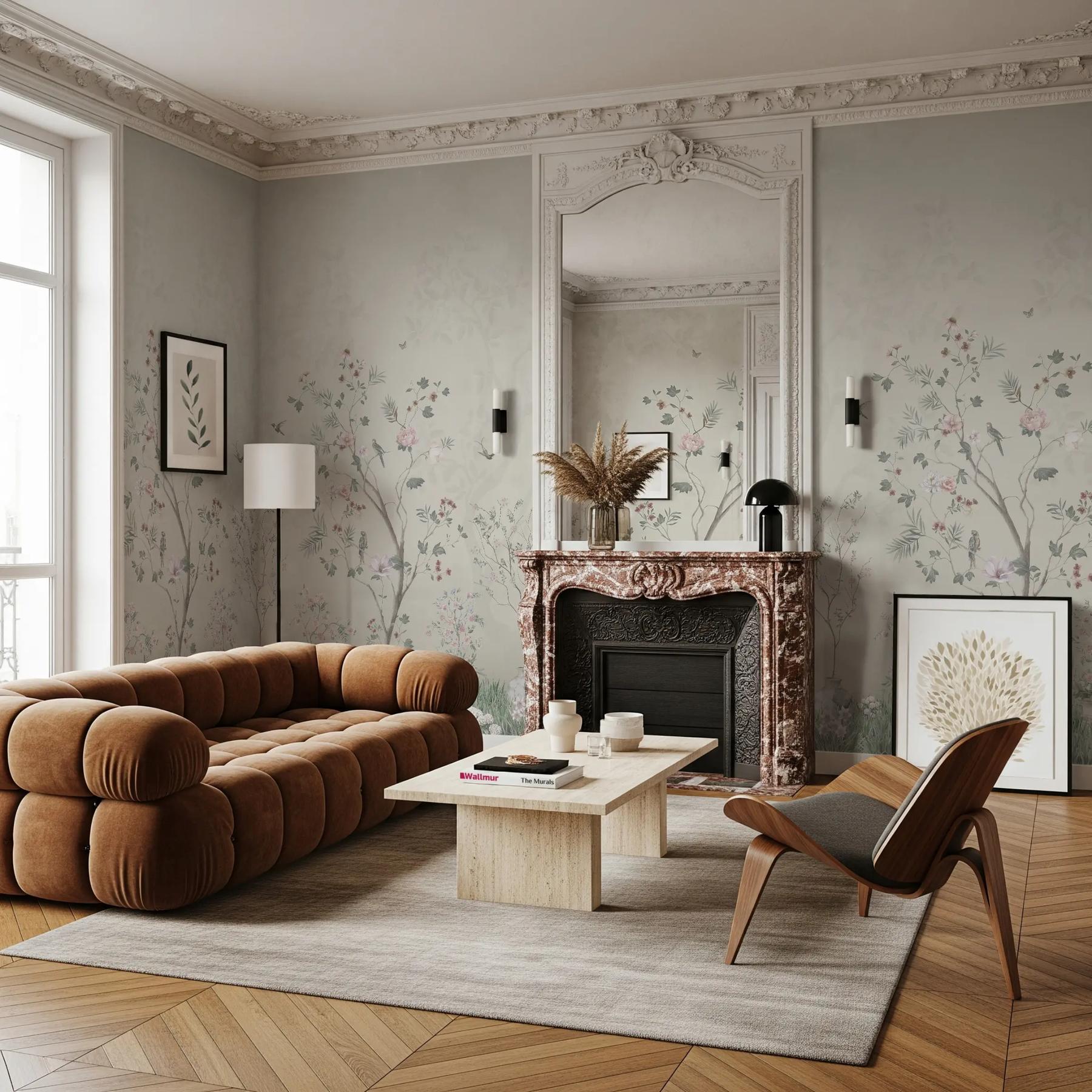 Soft Chinoiserie Floral Garden Wallpaper Mural