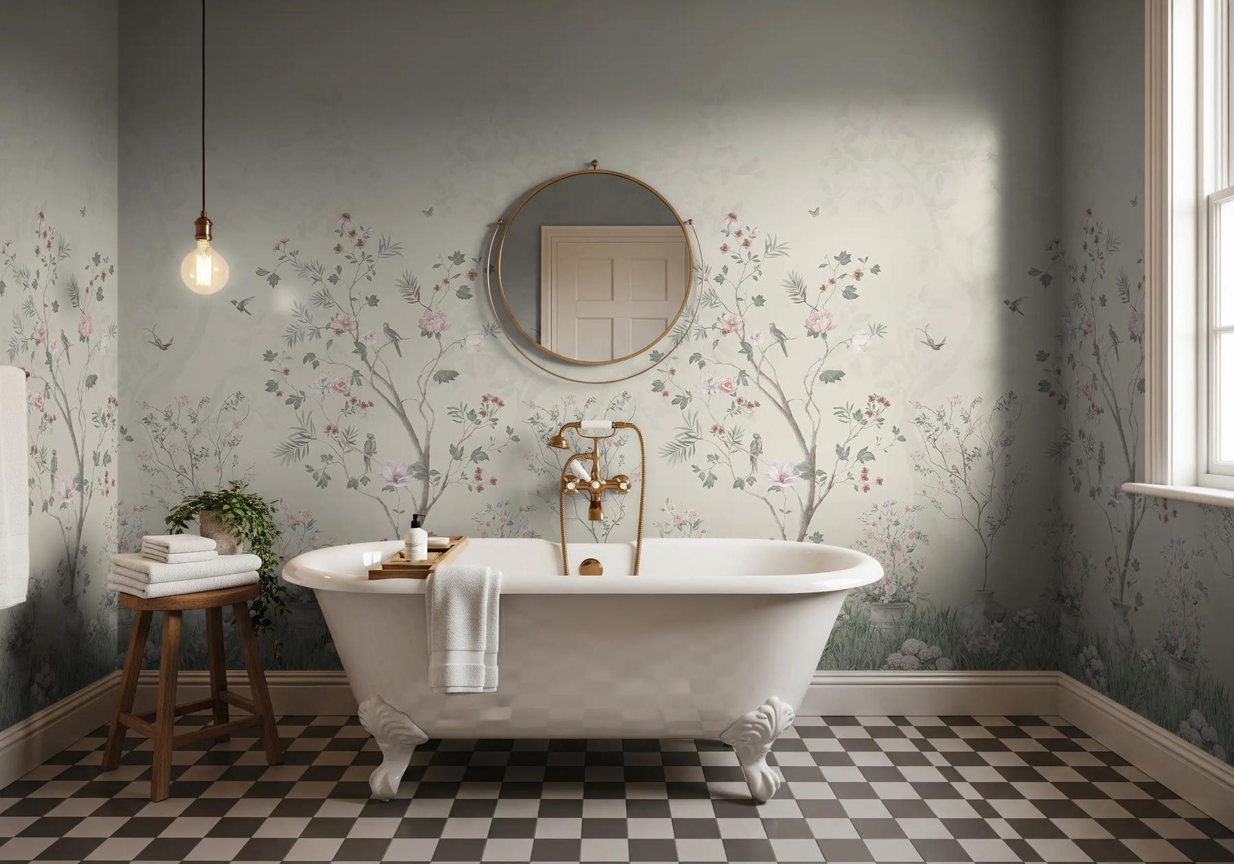 Soft Chinoiserie Floral Garden Wallpaper Mural