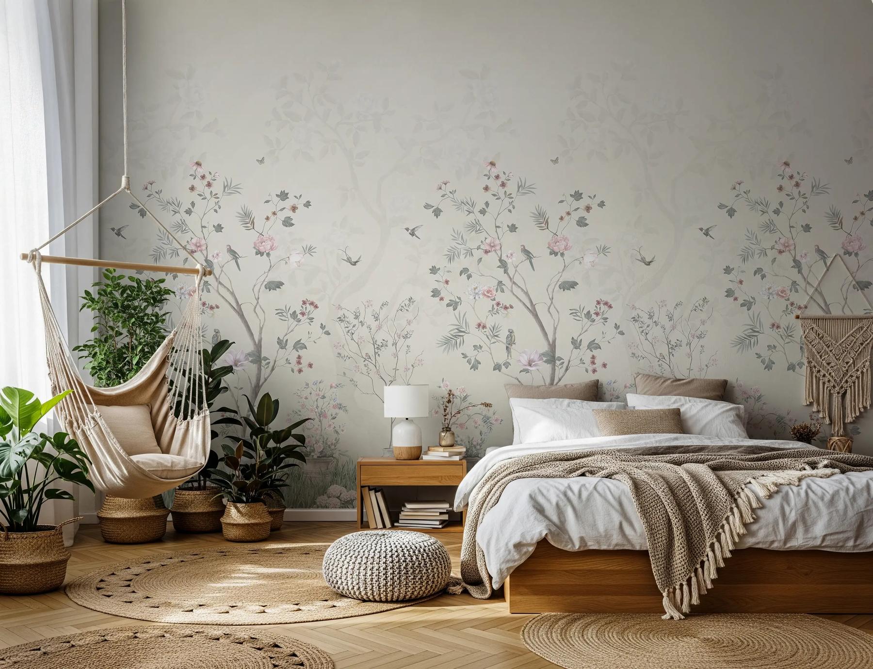 Soft Chinoiserie Floral Garden Wallpaper Mural