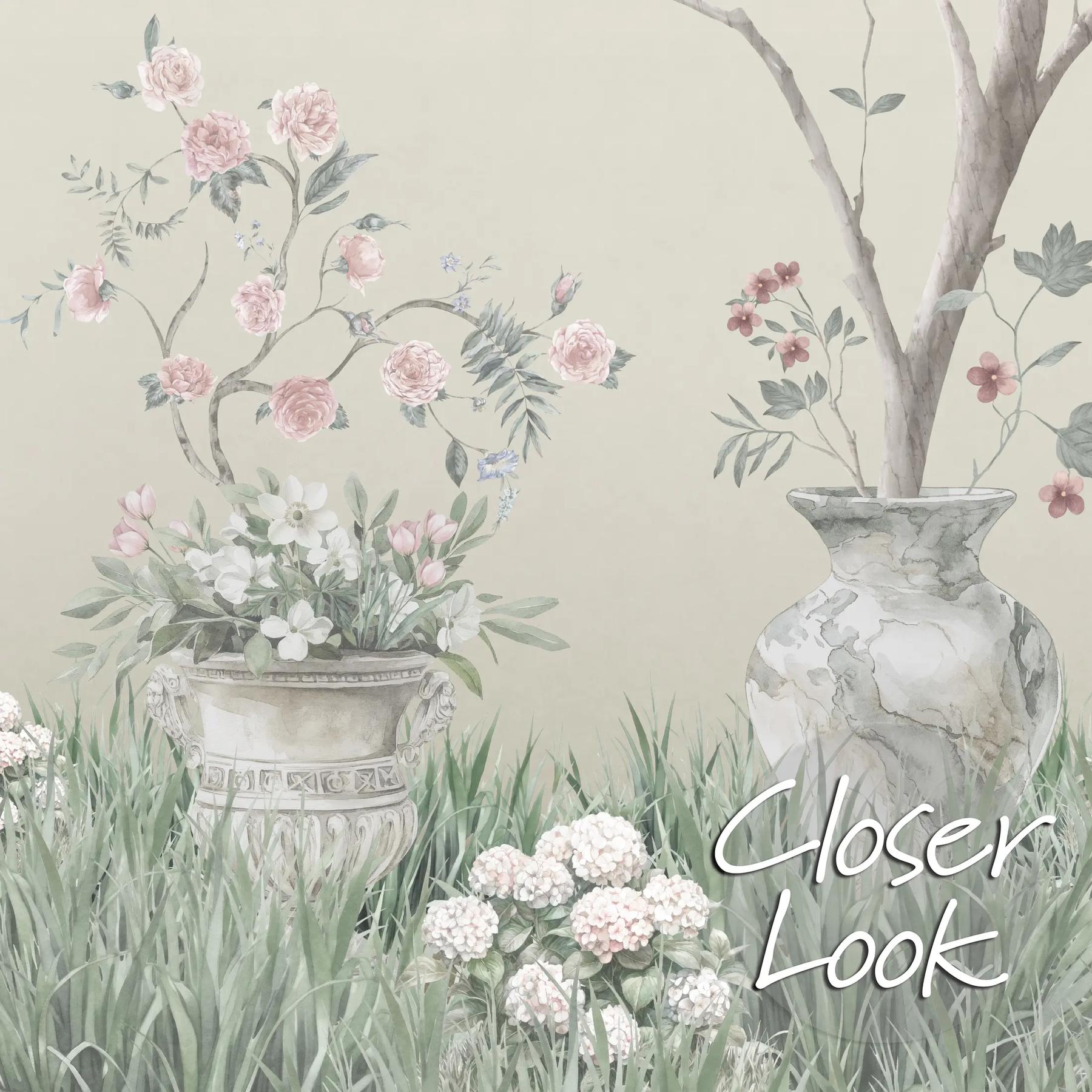 Soft Chinoiserie Floral Garden Wallpaper Mural