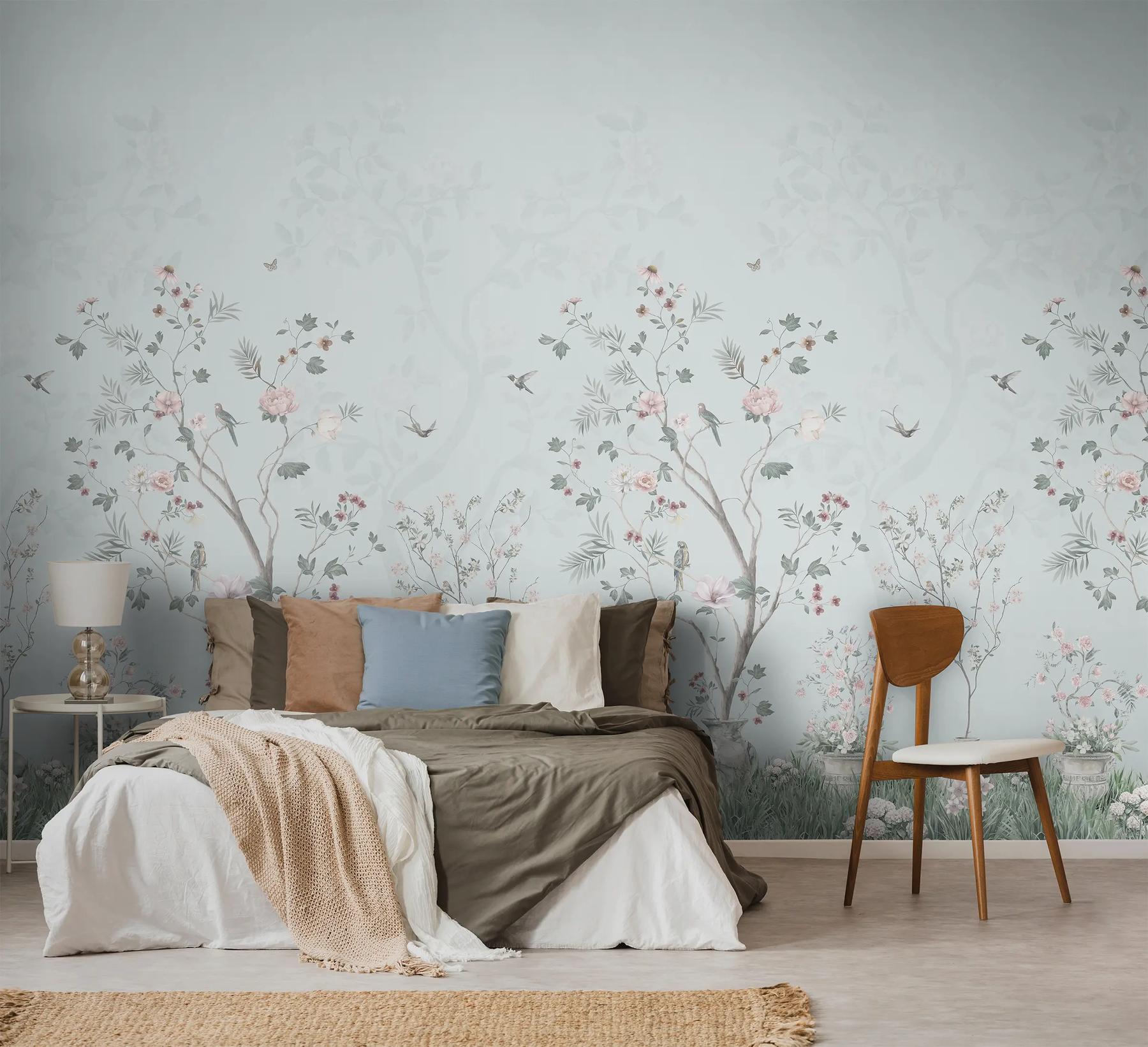 Soft Chinoiserie Floral Garden Wallpaper Mural
