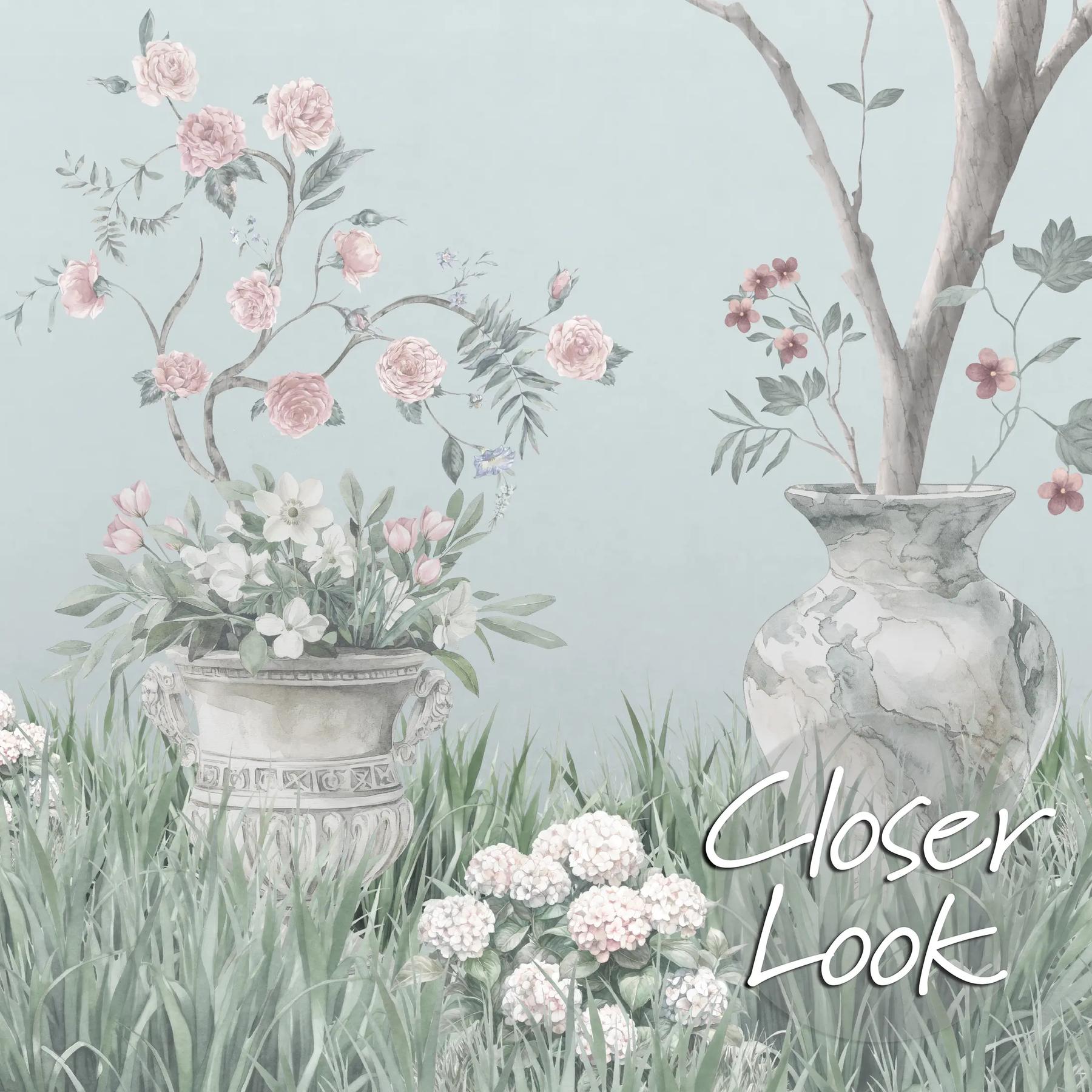 Soft Chinoiserie Floral Garden Wallpaper Mural