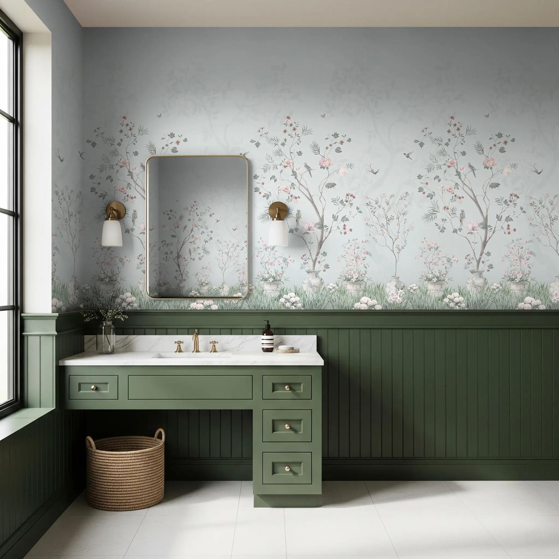 Soft Chinoiserie Floral Garden Wallpaper Mural