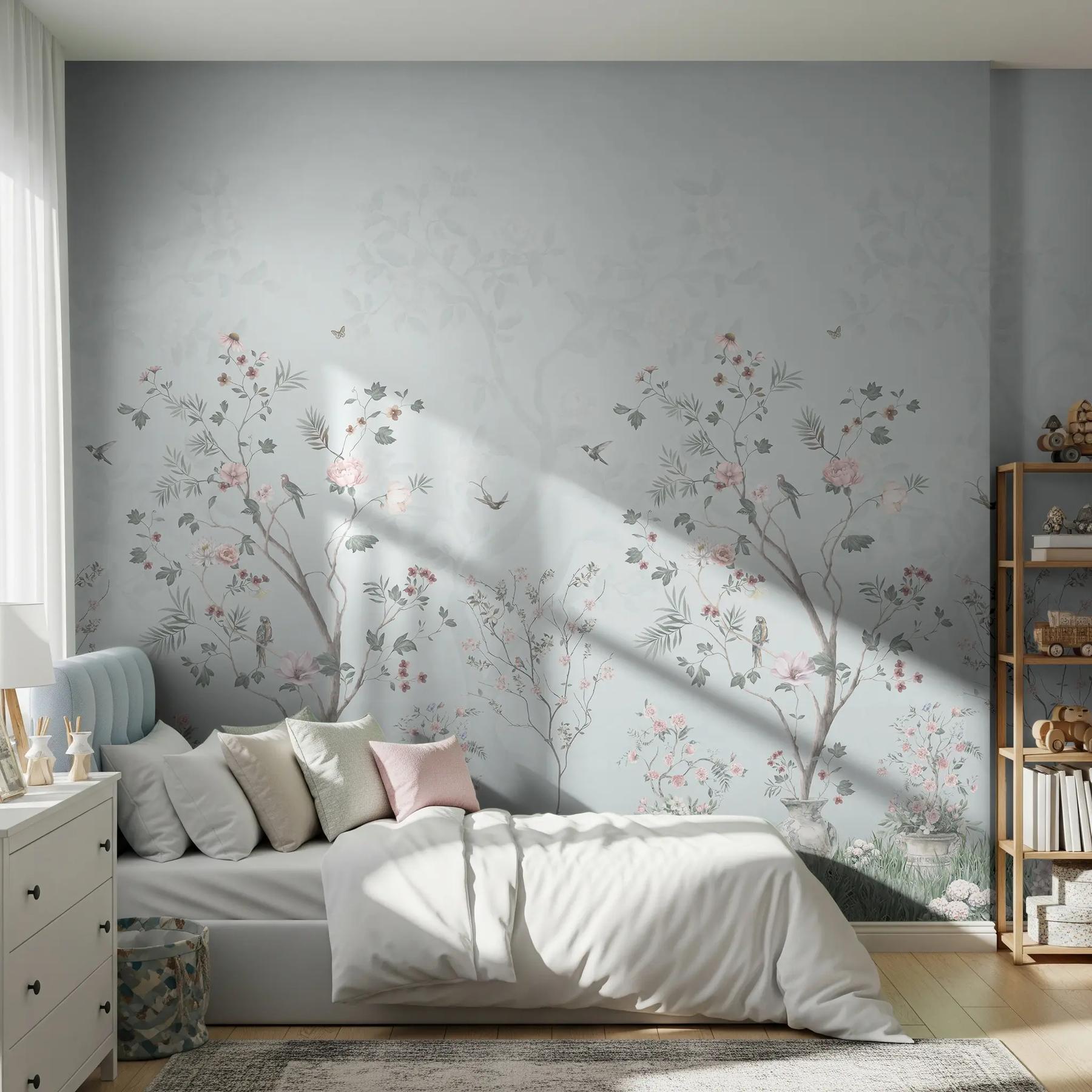 Soft Chinoiserie Floral Garden Wallpaper Mural