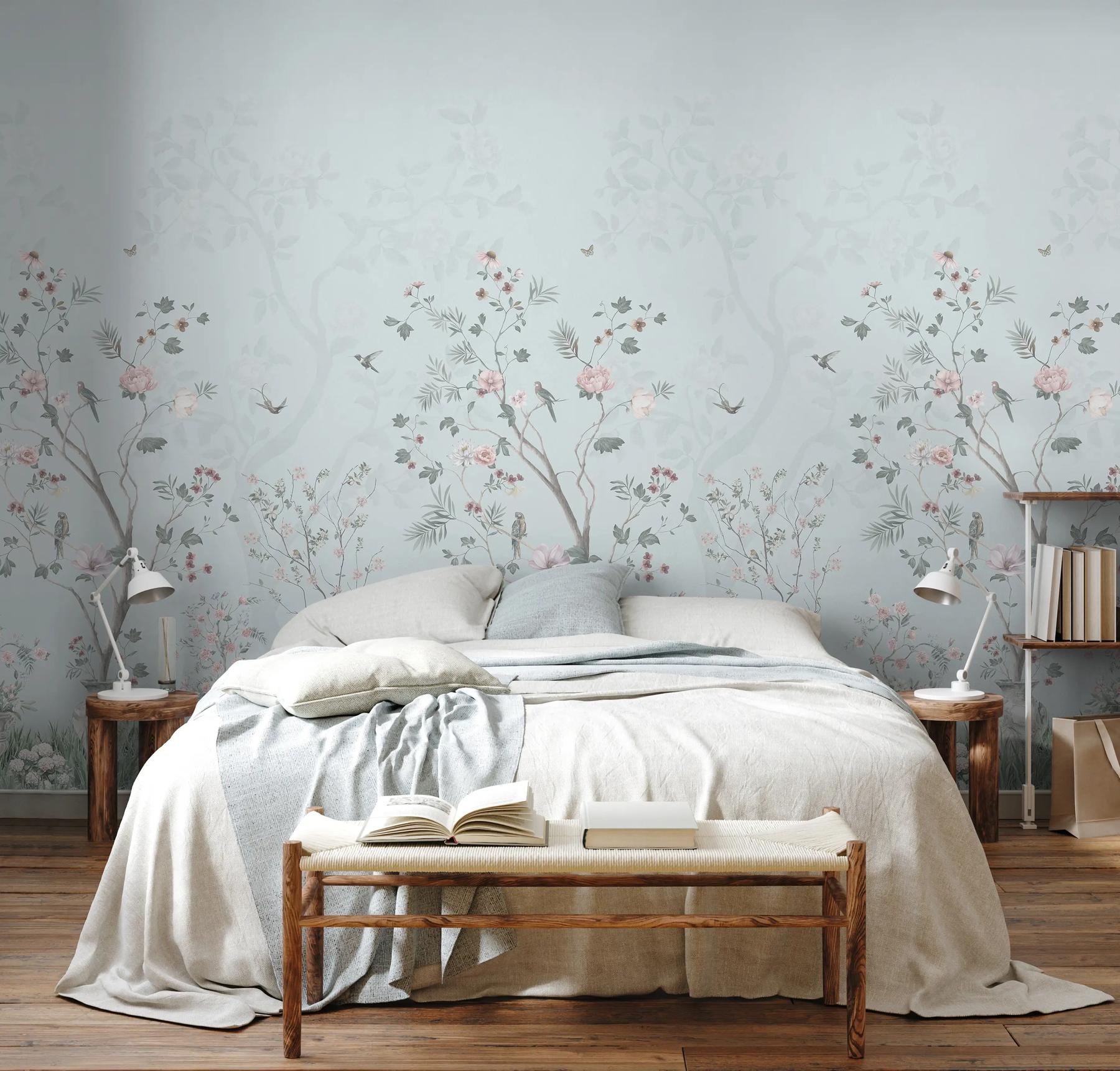 Soft Chinoiserie Floral Garden Wallpaper Mural