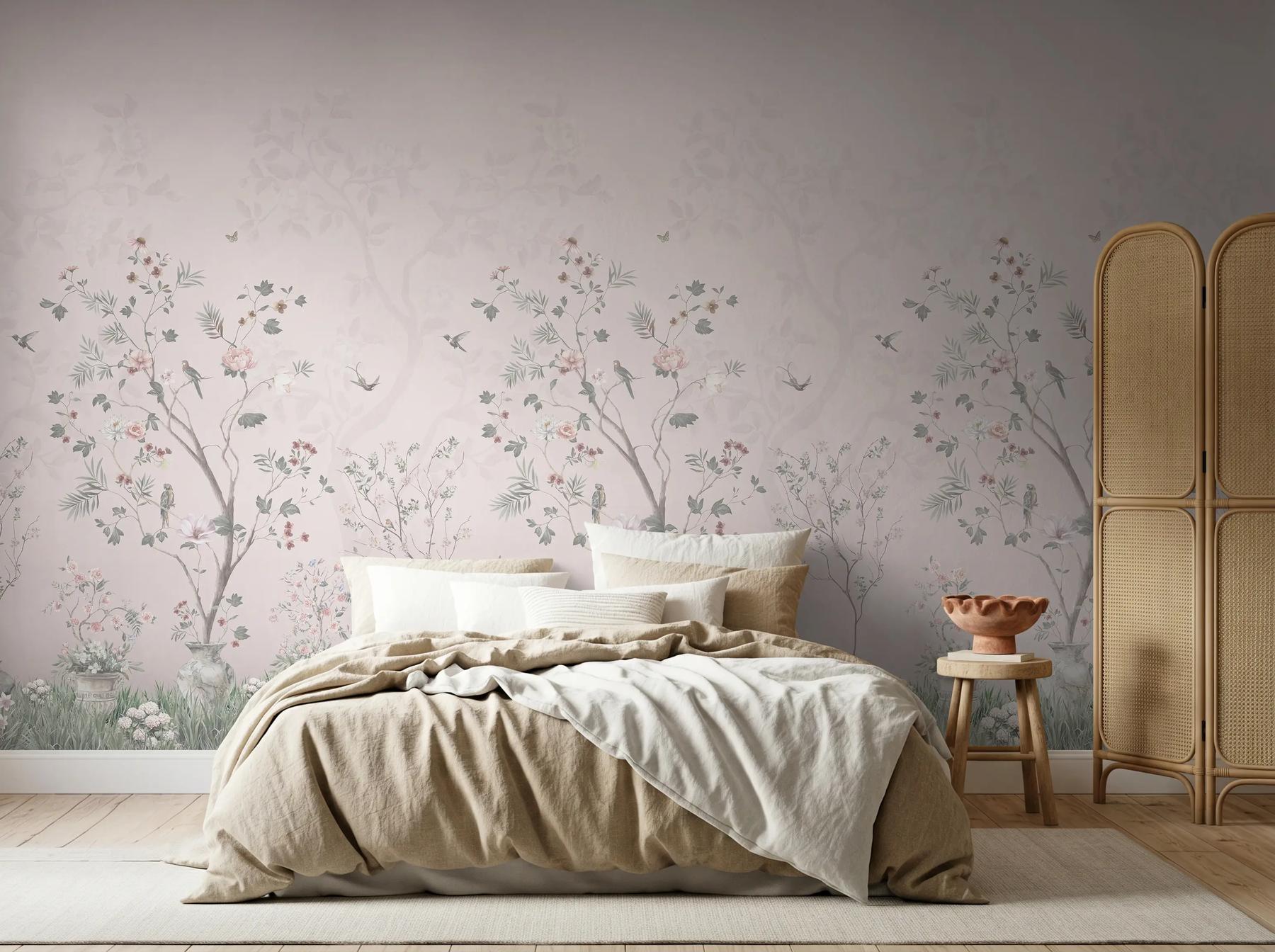 Soft Chinoiserie Floral Garden Wallpaper Mural