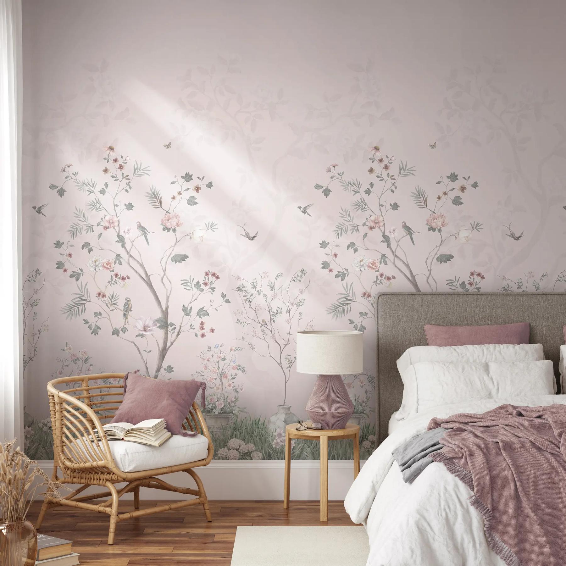 Soft Chinoiserie Floral Garden Wallpaper Mural