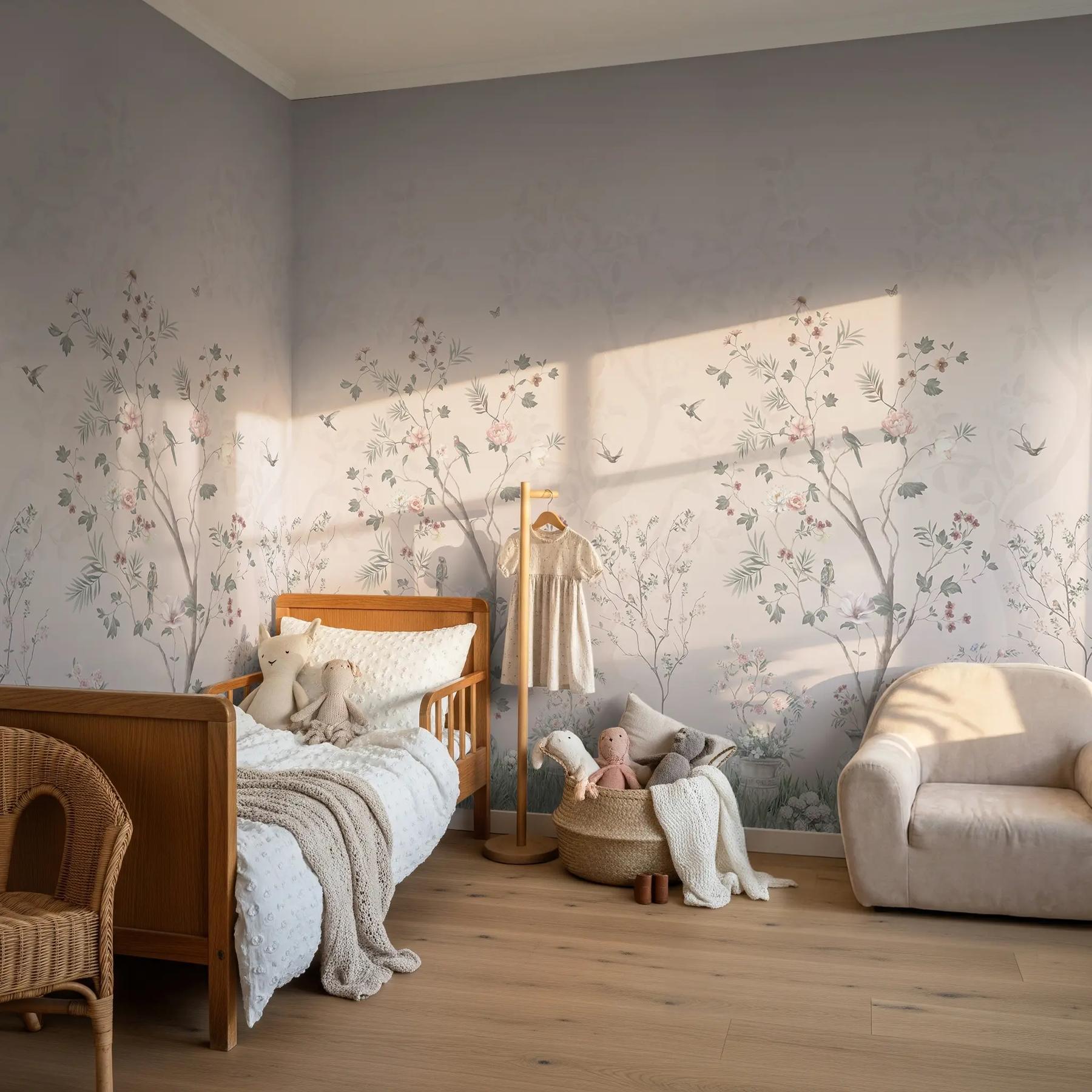 Soft Chinoiserie Floral Garden Wallpaper Mural