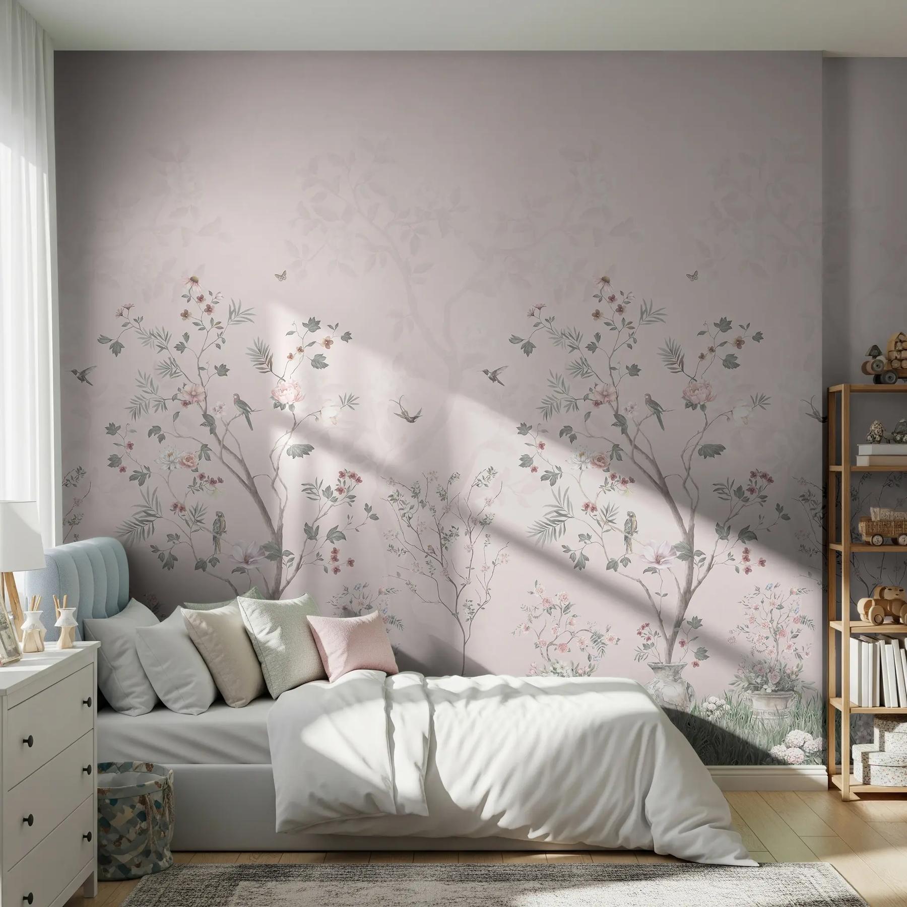 Soft Chinoiserie Floral Garden Wallpaper Mural