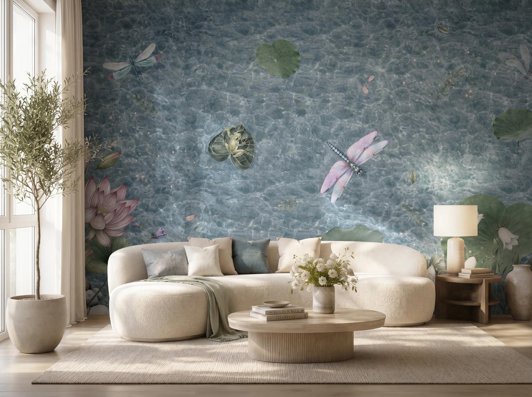 Peaceful Dragonfly And Lotus Pond Lake Wallpaper Mural