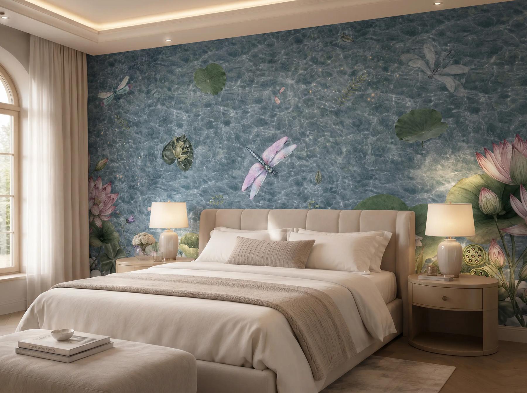 Peaceful Dragonfly And Lotus Pond Lake Wallpaper Mural