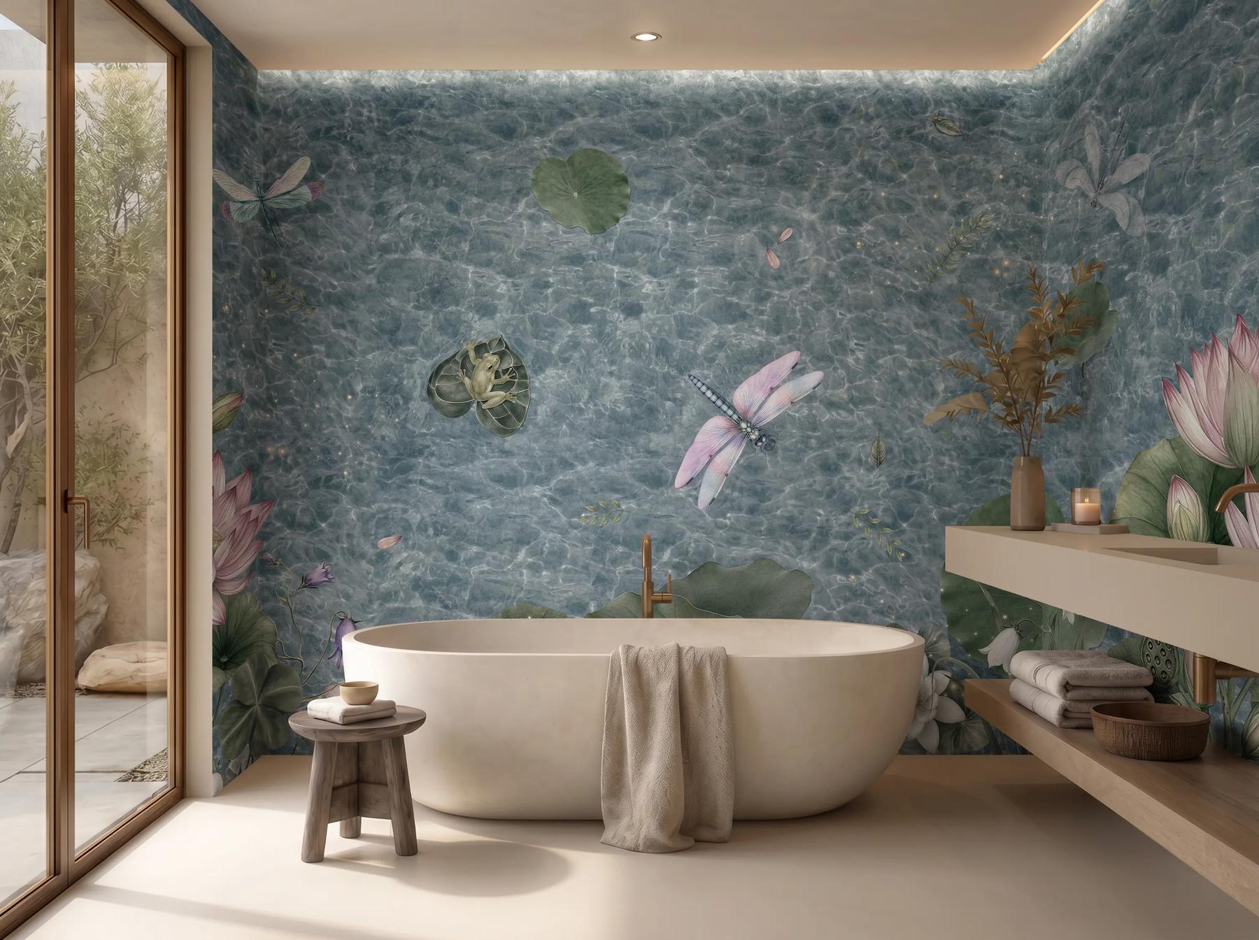 Peaceful Dragonfly And Lotus Pond Lake Wallpaper Mural