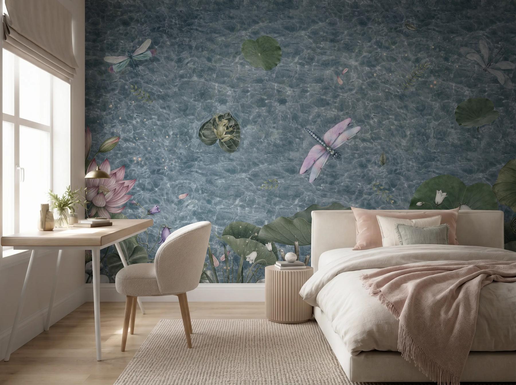 Peaceful Dragonfly And Lotus Pond Lake Wallpaper Mural