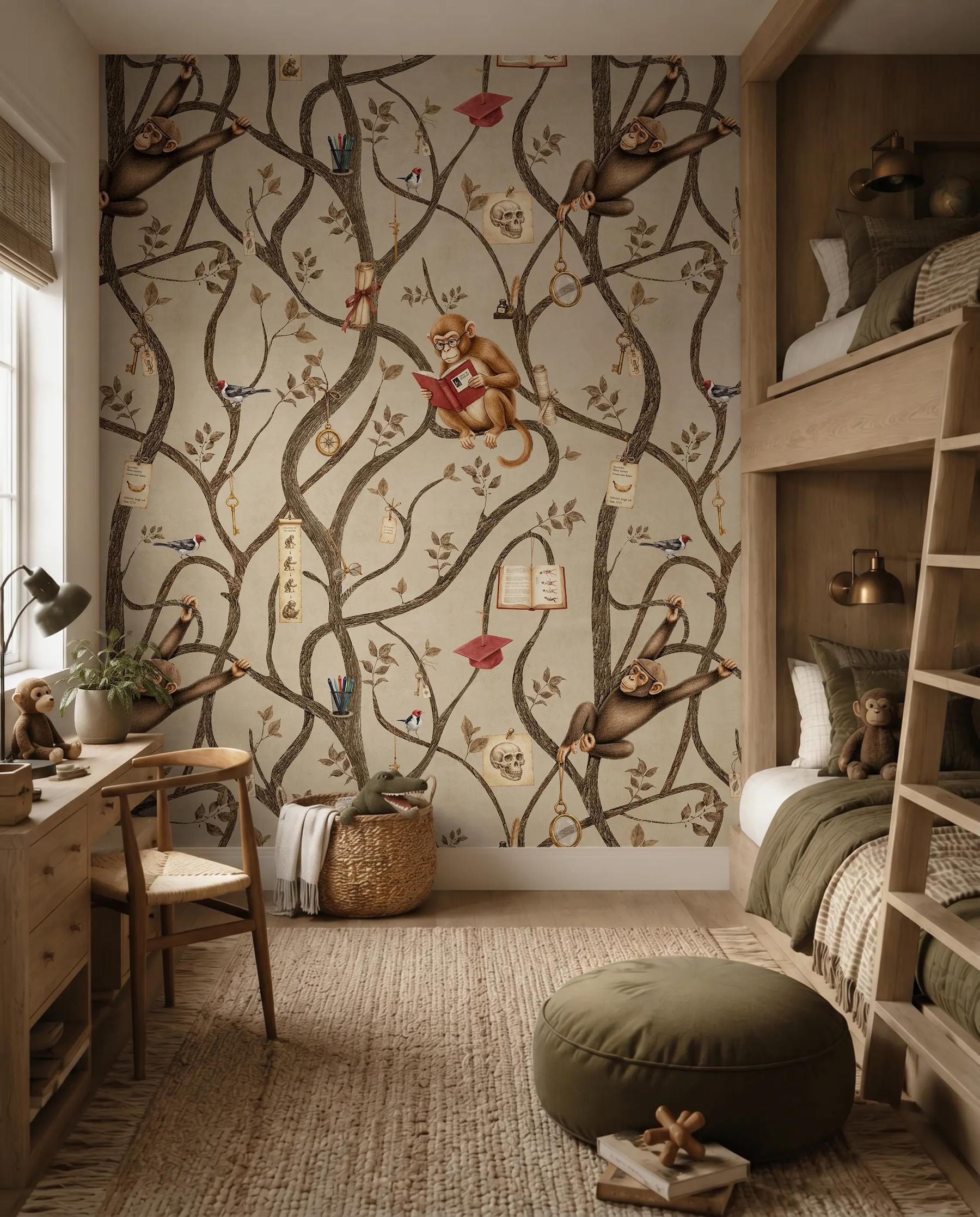 Kids Playful Monkey Forest Wallpaper Mural