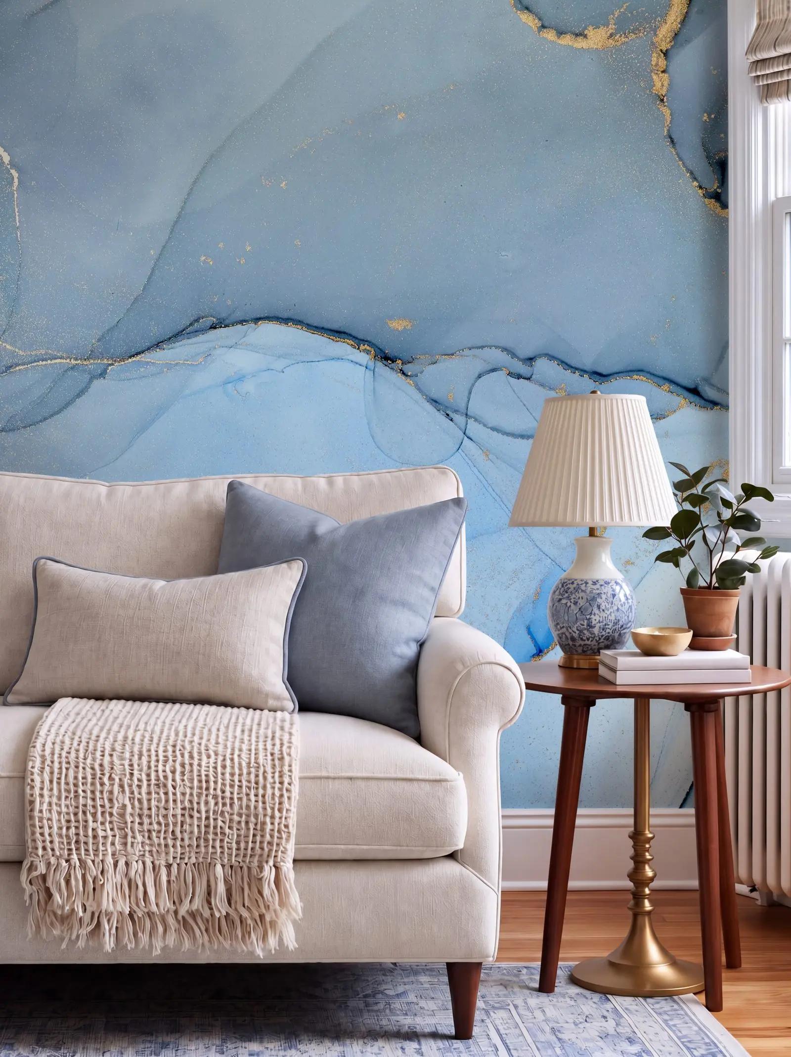 Powder Blue Marble Wallpaper Mural