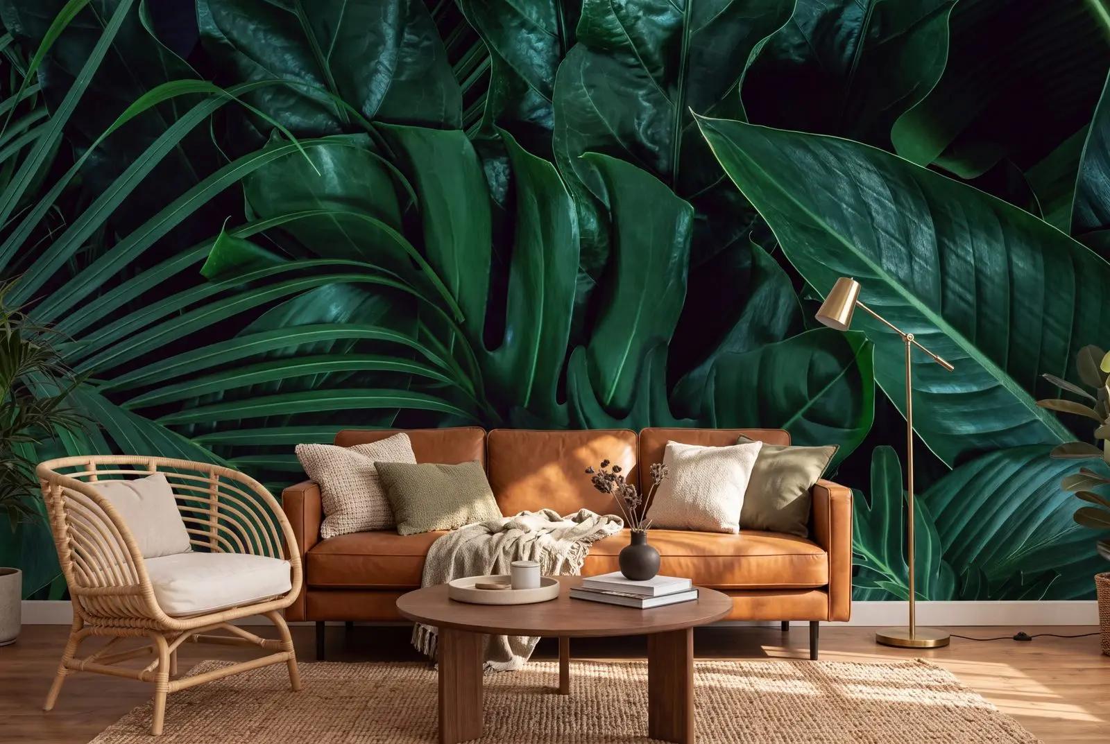 Tropical Wallpaper Mural with Dark Green Foliage