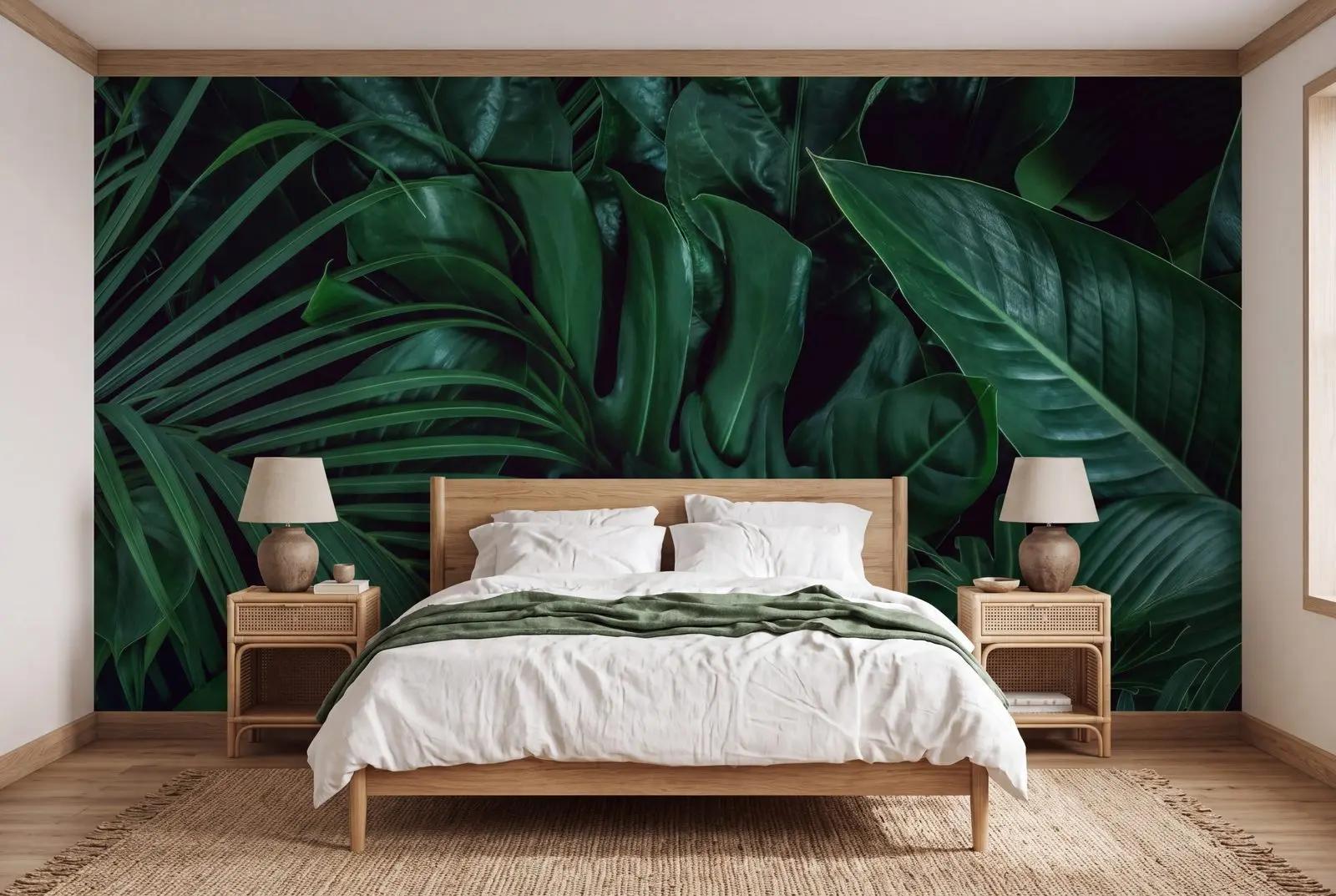 Tropical Wallpaper Mural with Dark Green Foliage