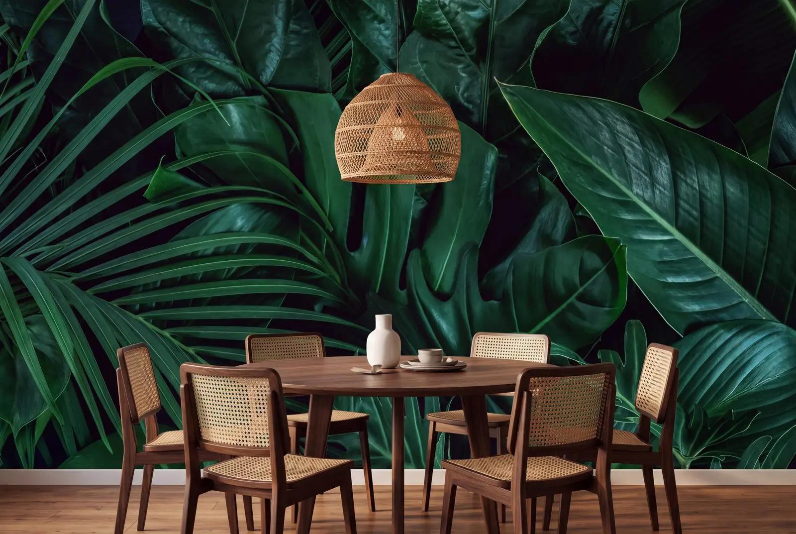 Tropical Wallpaper Mural with Dark Green Foliage