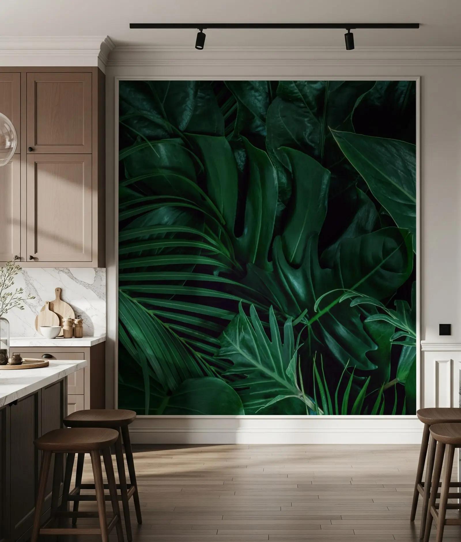 Tropical Wallpaper Mural with Dark Green Foliage
