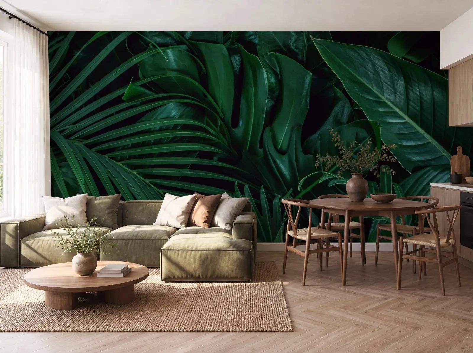 Tropical Wallpaper Mural with Dark Green Foliage