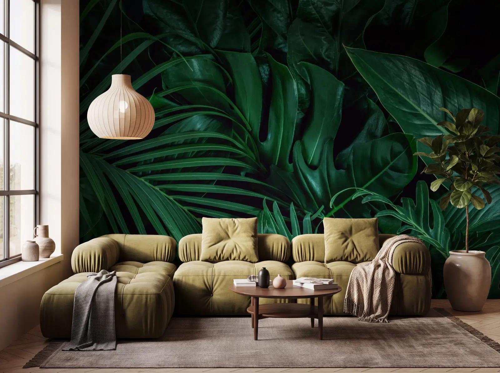 Tropical Wallpaper Mural with Dark Green Foliage