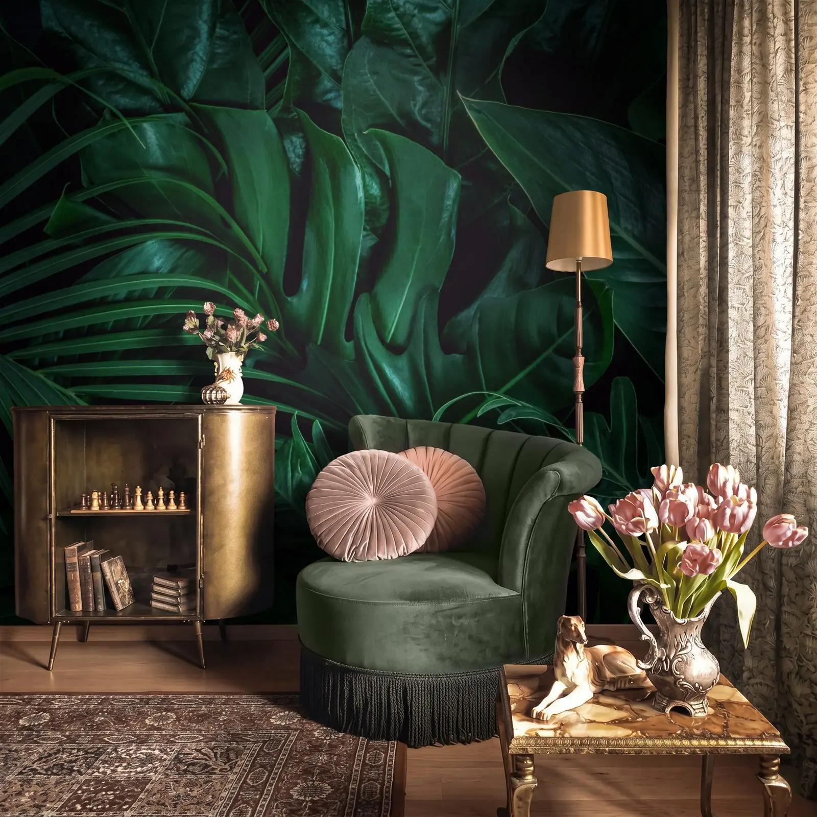 Tropical Wallpaper Mural with Dark Green Foliage