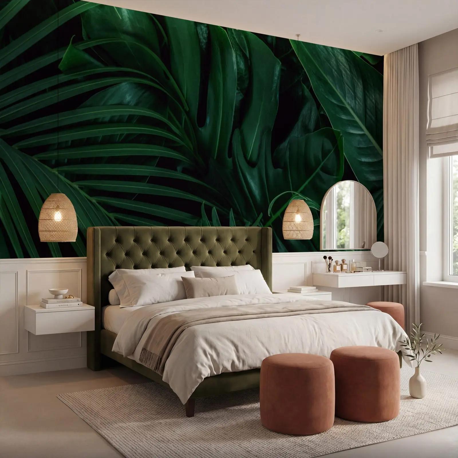 Tropical Wallpaper Mural with Dark Green Foliage