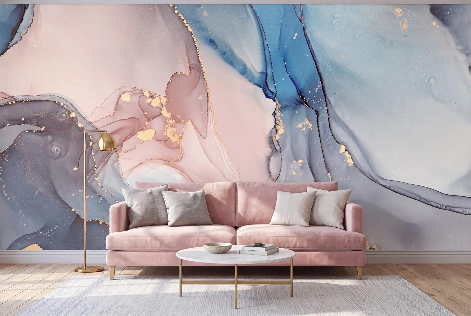 Blush Blue Alcohol Ink Marble Wallpaper Mural