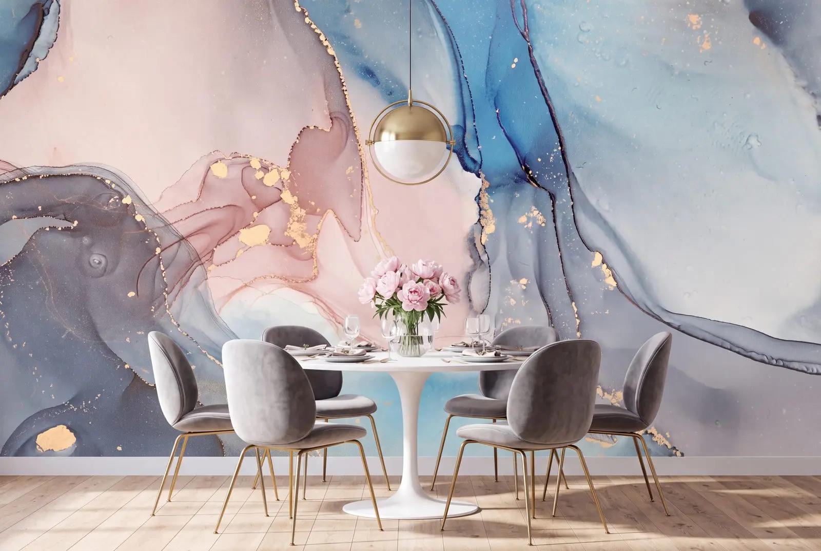 Blush Blue Alcohol Ink Marble Wallpaper Mural