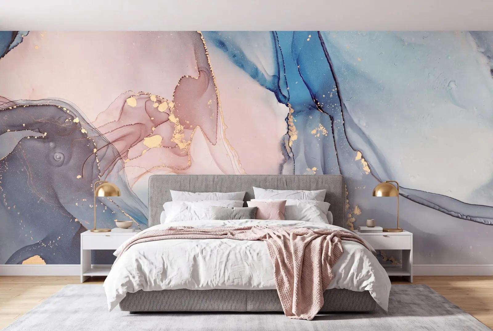 Blush Blue Alcohol Ink Marble Wallpaper Mural