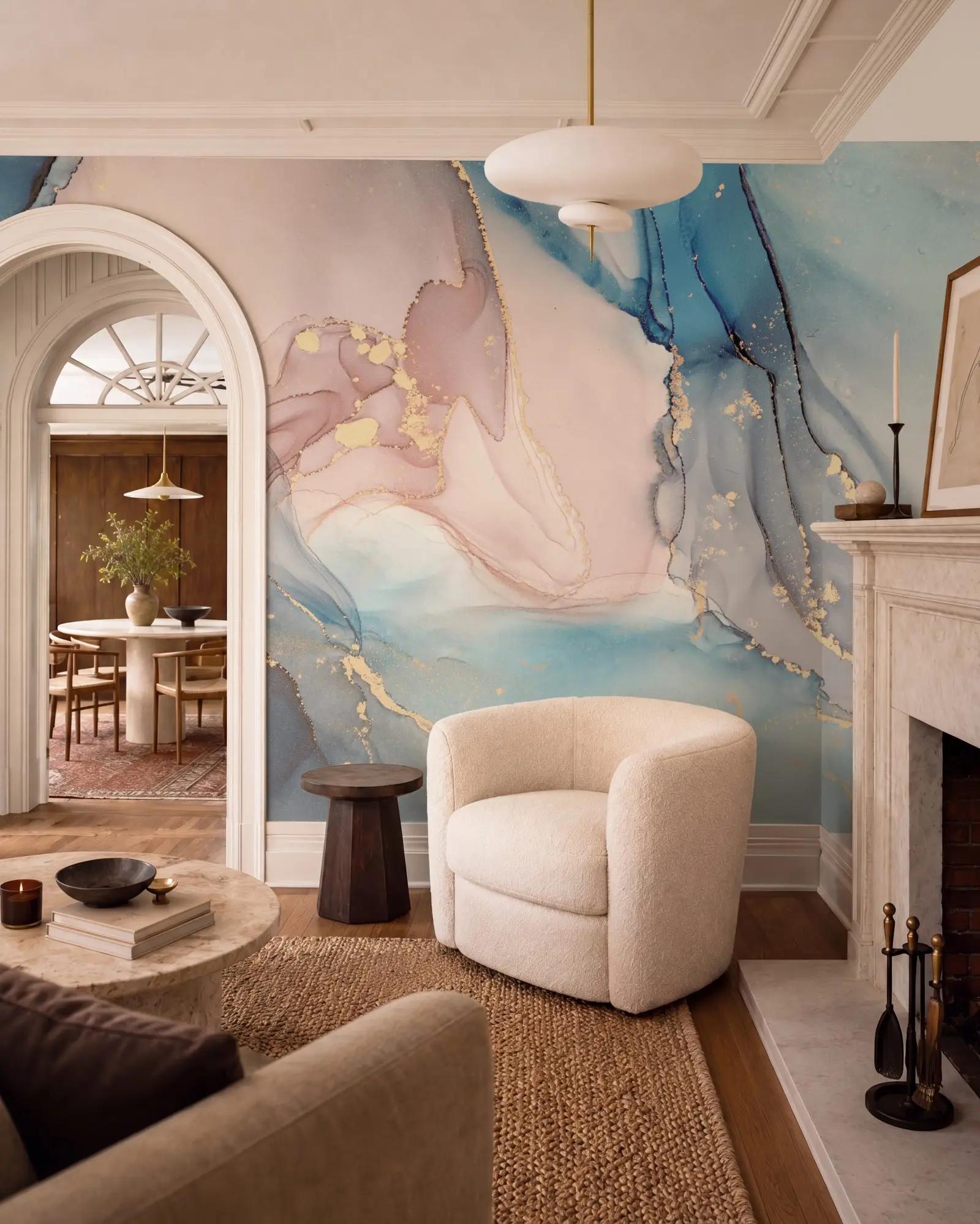 Blush Blue Alcohol Ink Marble Wallpaper Mural