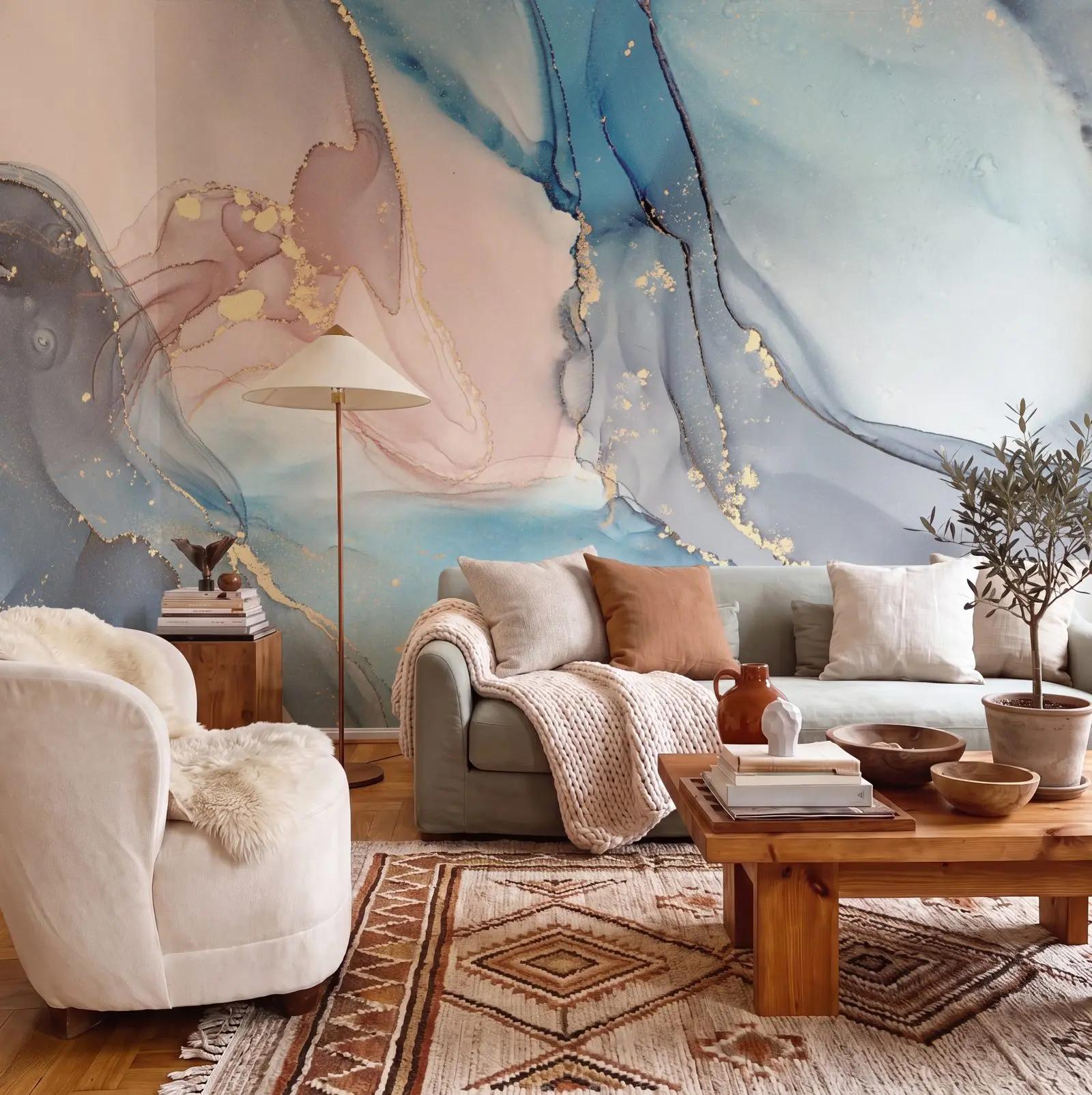 Blush Blue Alcohol Ink Marble Wallpaper Mural