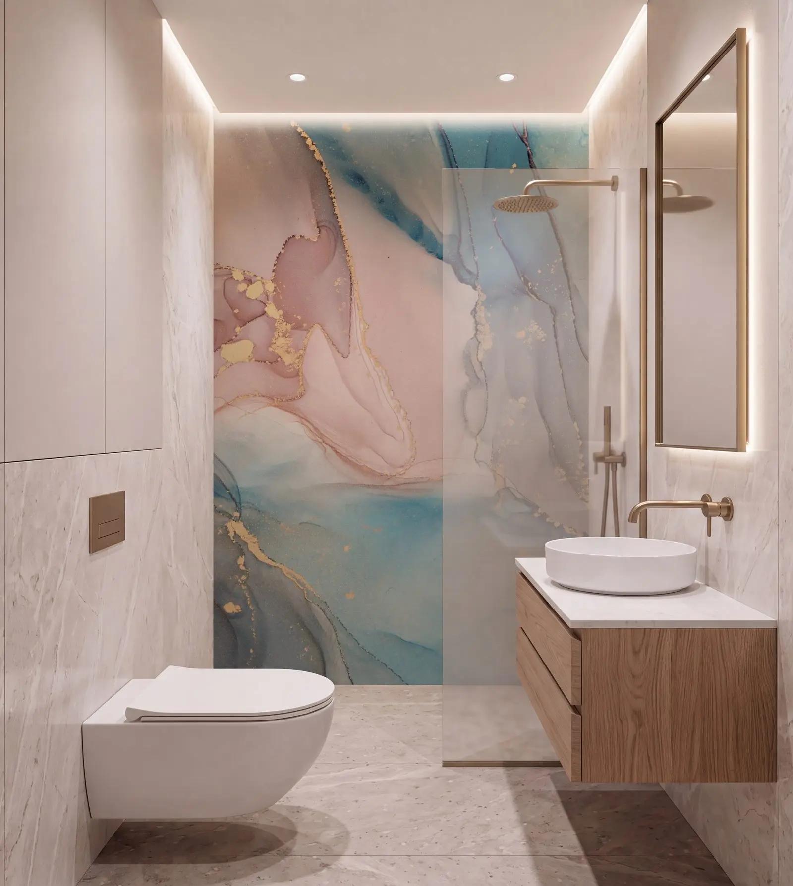 Blush Blue Alcohol Ink Marble Wallpaper Mural