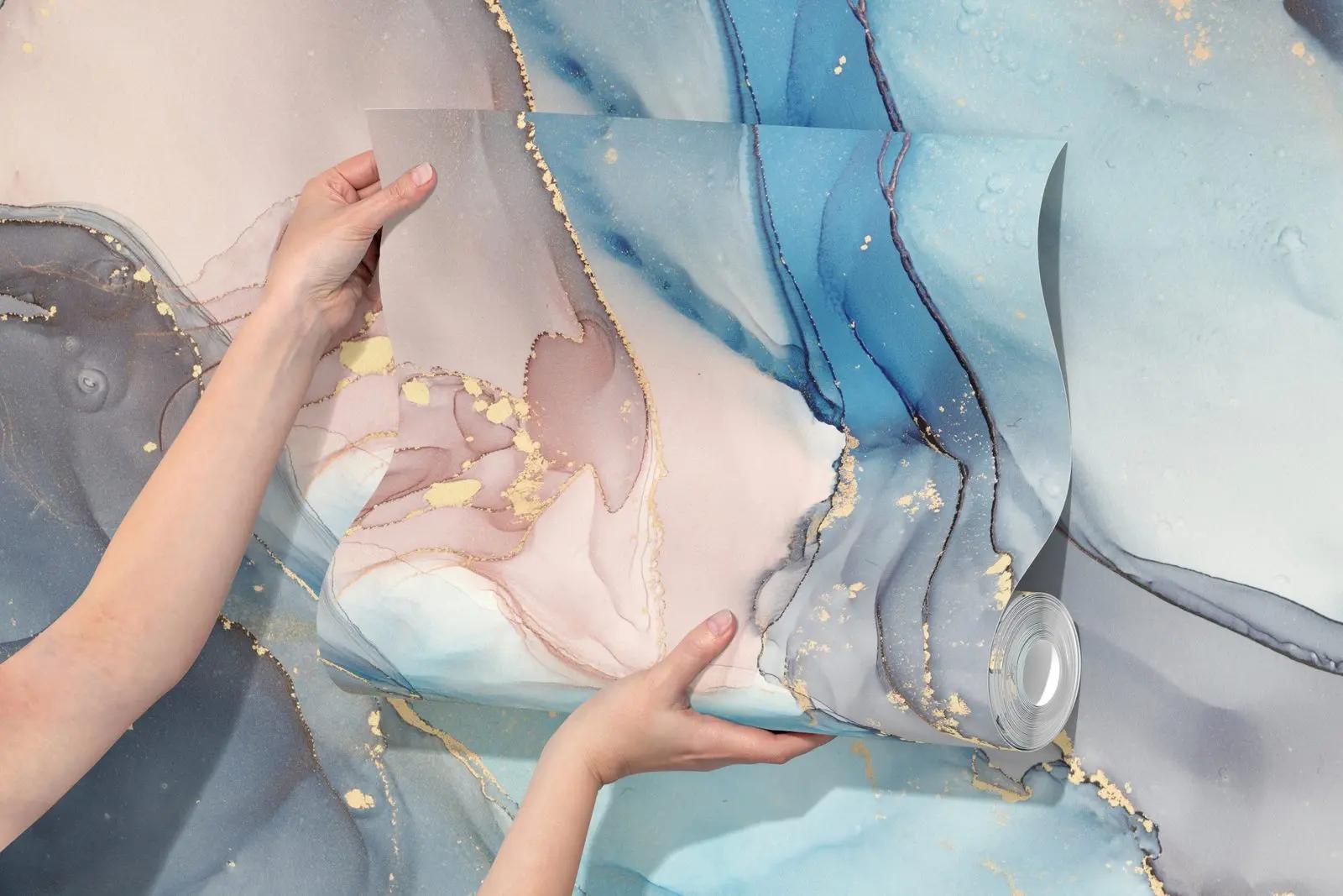 Blush Blue Alcohol Ink Marble Wallpaper Mural