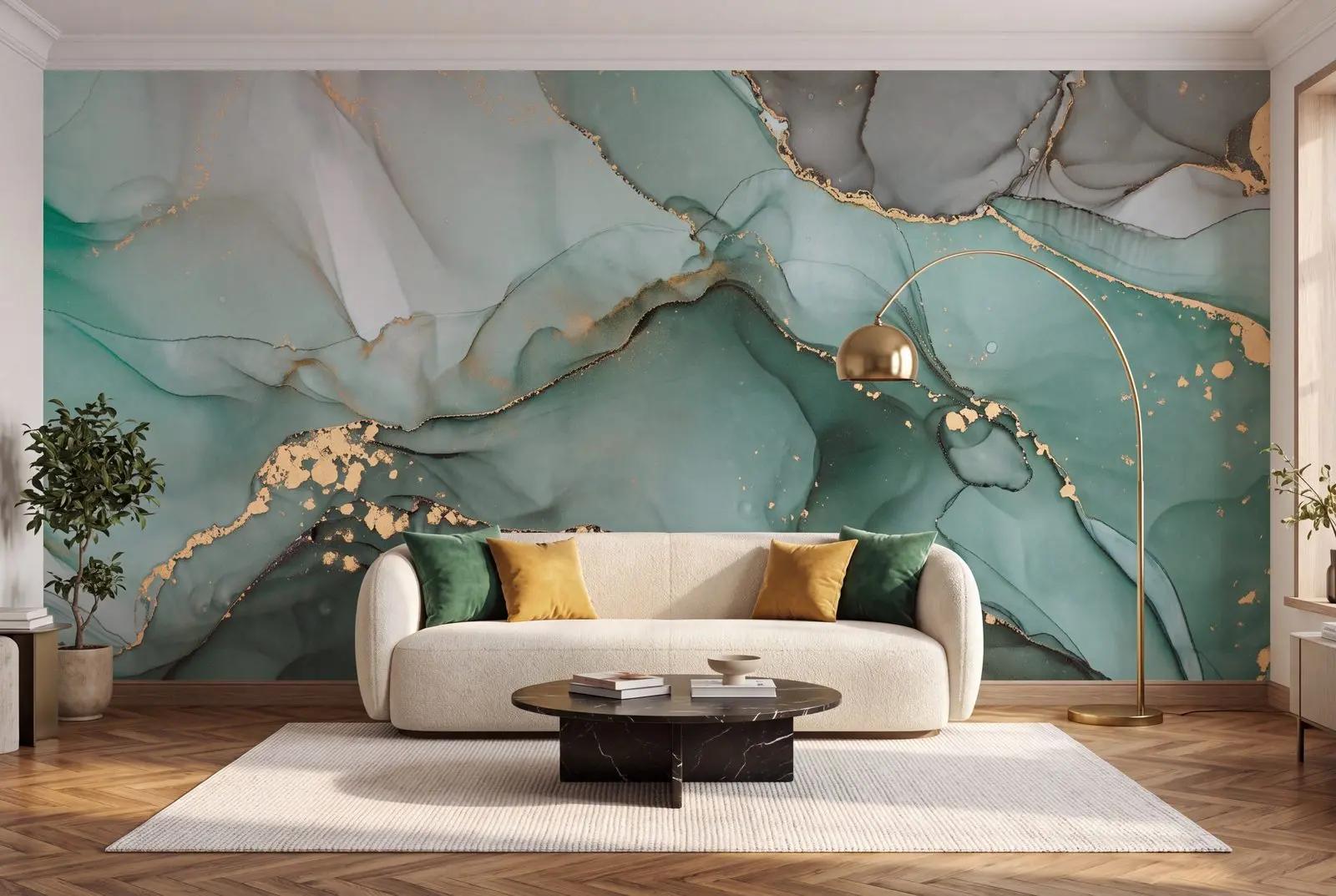 Emerald Green Alcohol Ink Marble Wallpaper Mural