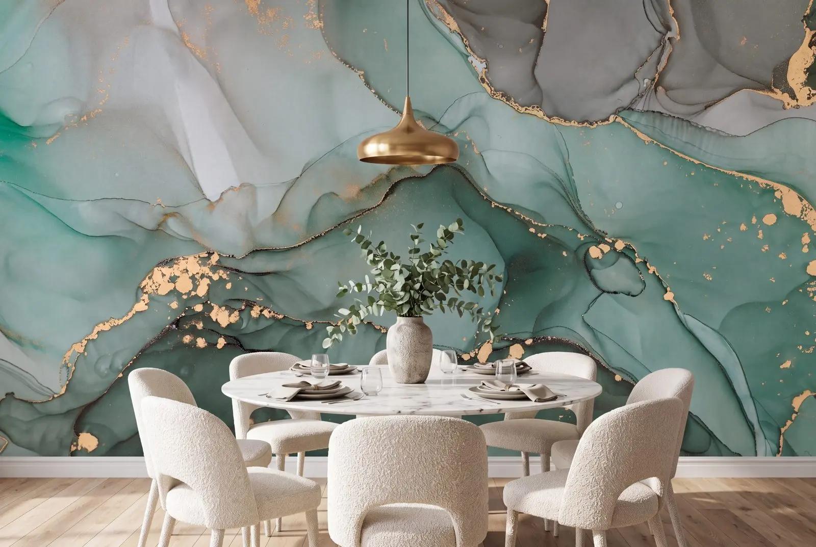 Emerald Green Alcohol Ink Marble Wallpaper Mural