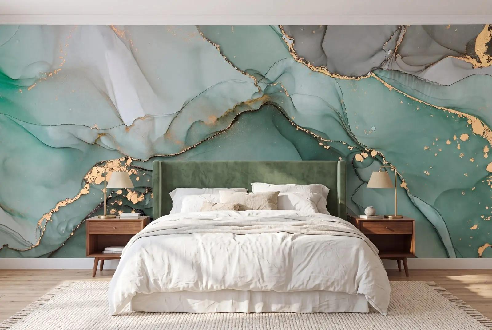 Emerald Green Alcohol Ink Marble Wallpaper Mural