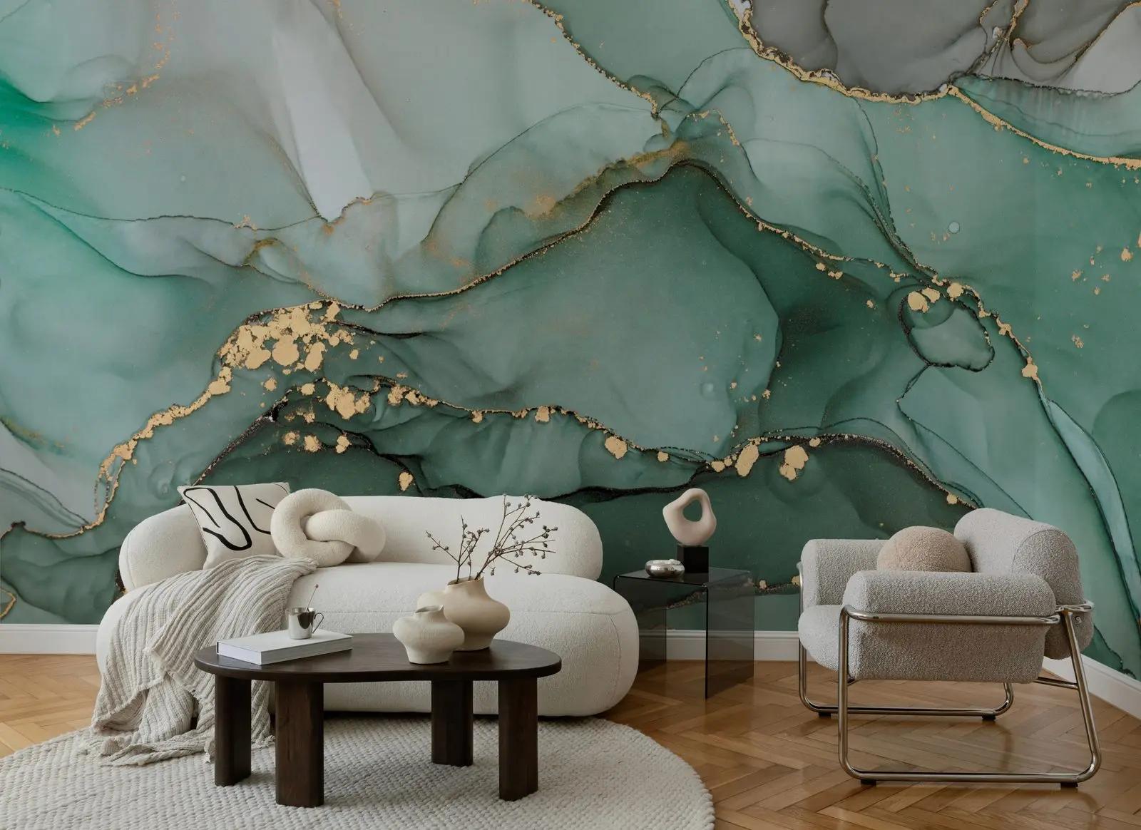 Emerald Green Alcohol Ink Marble Wallpaper Mural