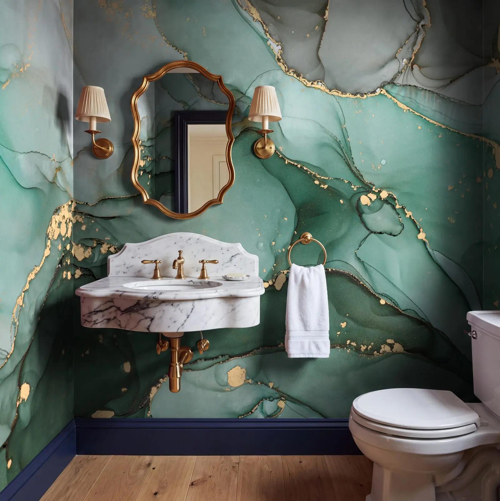 Emerald Green Alcohol Ink Marble Wallpaper Mural