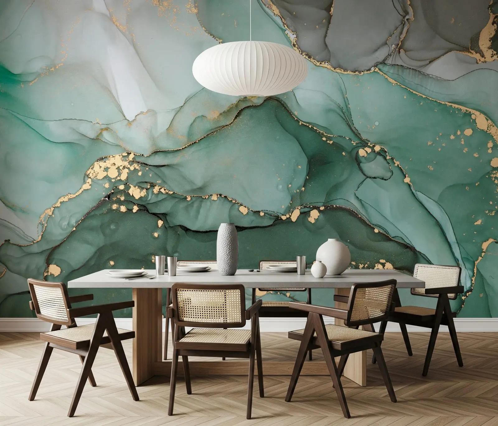 Emerald Green Alcohol Ink Marble Wallpaper Mural