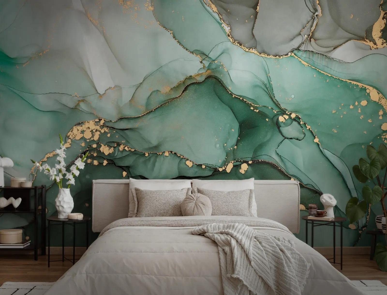 Emerald Green Alcohol Ink Marble Wallpaper Mural