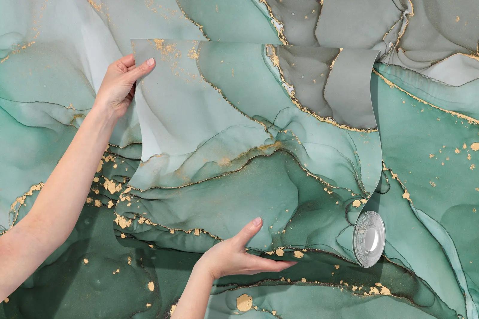 Emerald Green Alcohol Ink Marble Wallpaper Mural