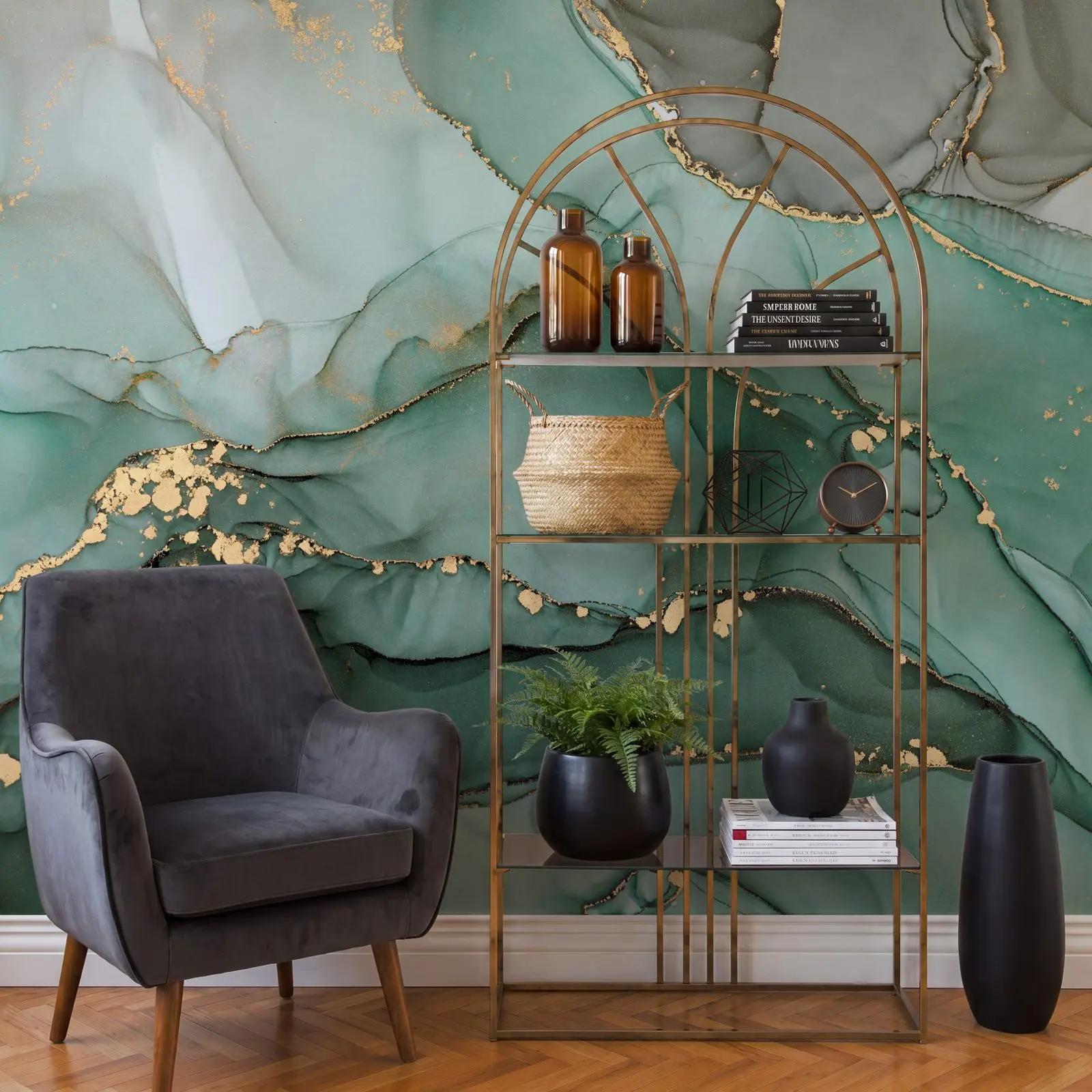 Emerald Green Alcohol Ink Marble Wallpaper Mural