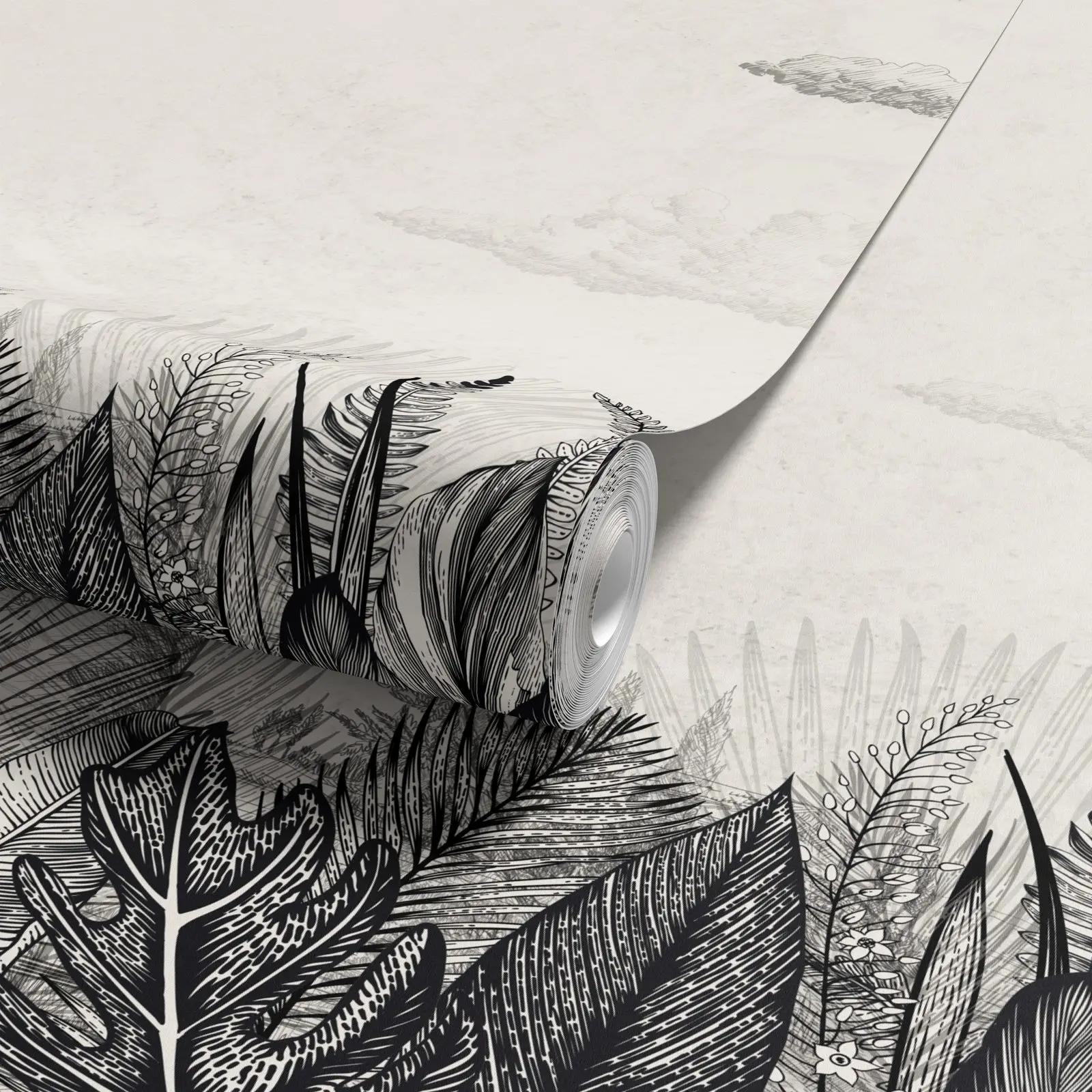 Black and White Tropical Toile Wallpaper Mural