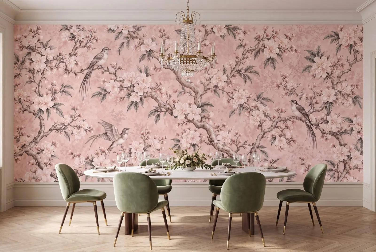 Pink Chinoiserie Blossom Wallpaper Mural